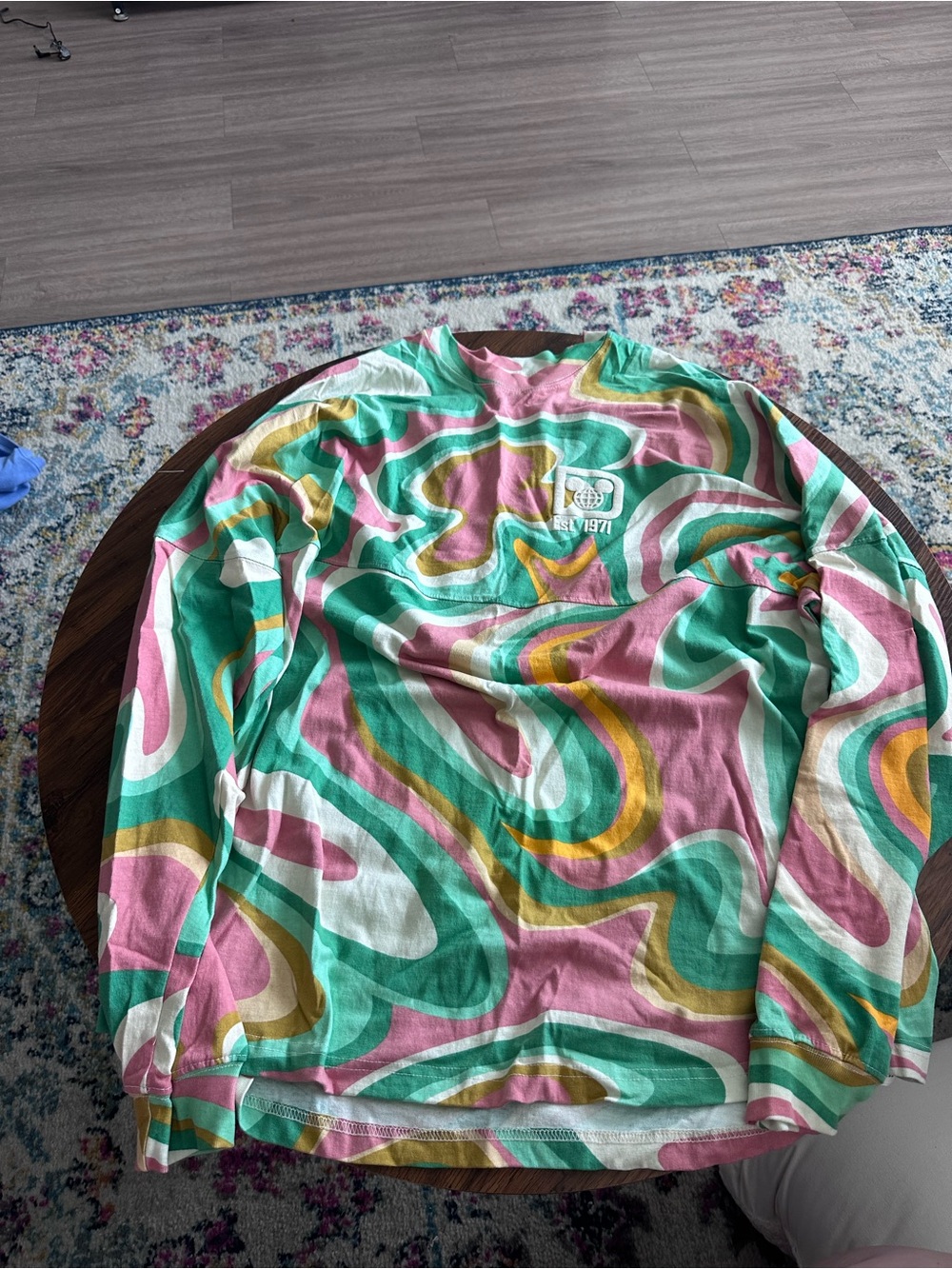 Swirl-Print Long Sleeve Shirt in Pink & Green